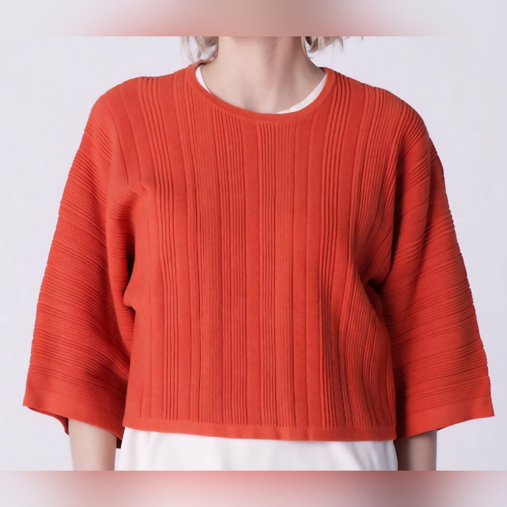 Orange Ribbed Cropped Ottoman Knit Sweater Wynne Layers SZ. 1X *NEW